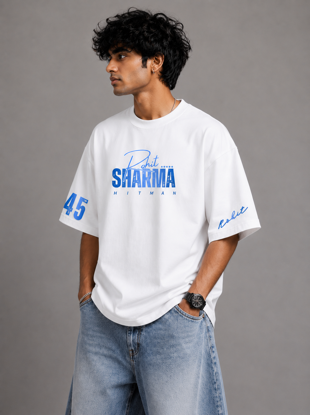 Mumbai cha Raja Blue Oversized Graphic T-Shirt – Rohit Sharma