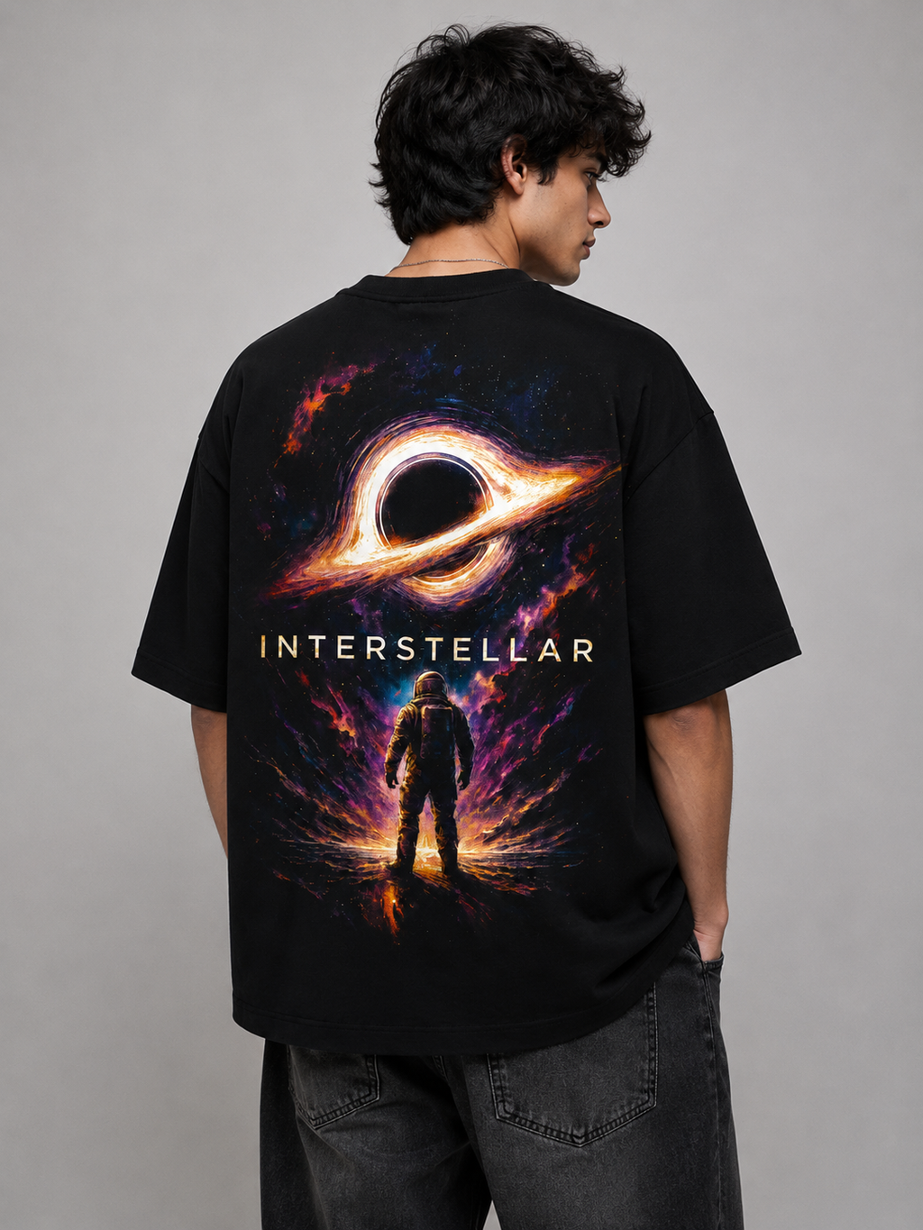 Interstellar Oversized Graphic T-Shirt – Black