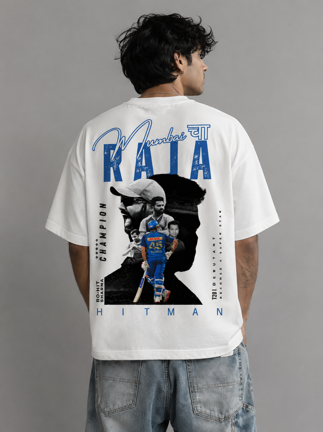 Mumbai cha Raja Blue Oversized Graphic T-Shirt – Rohit Sharma