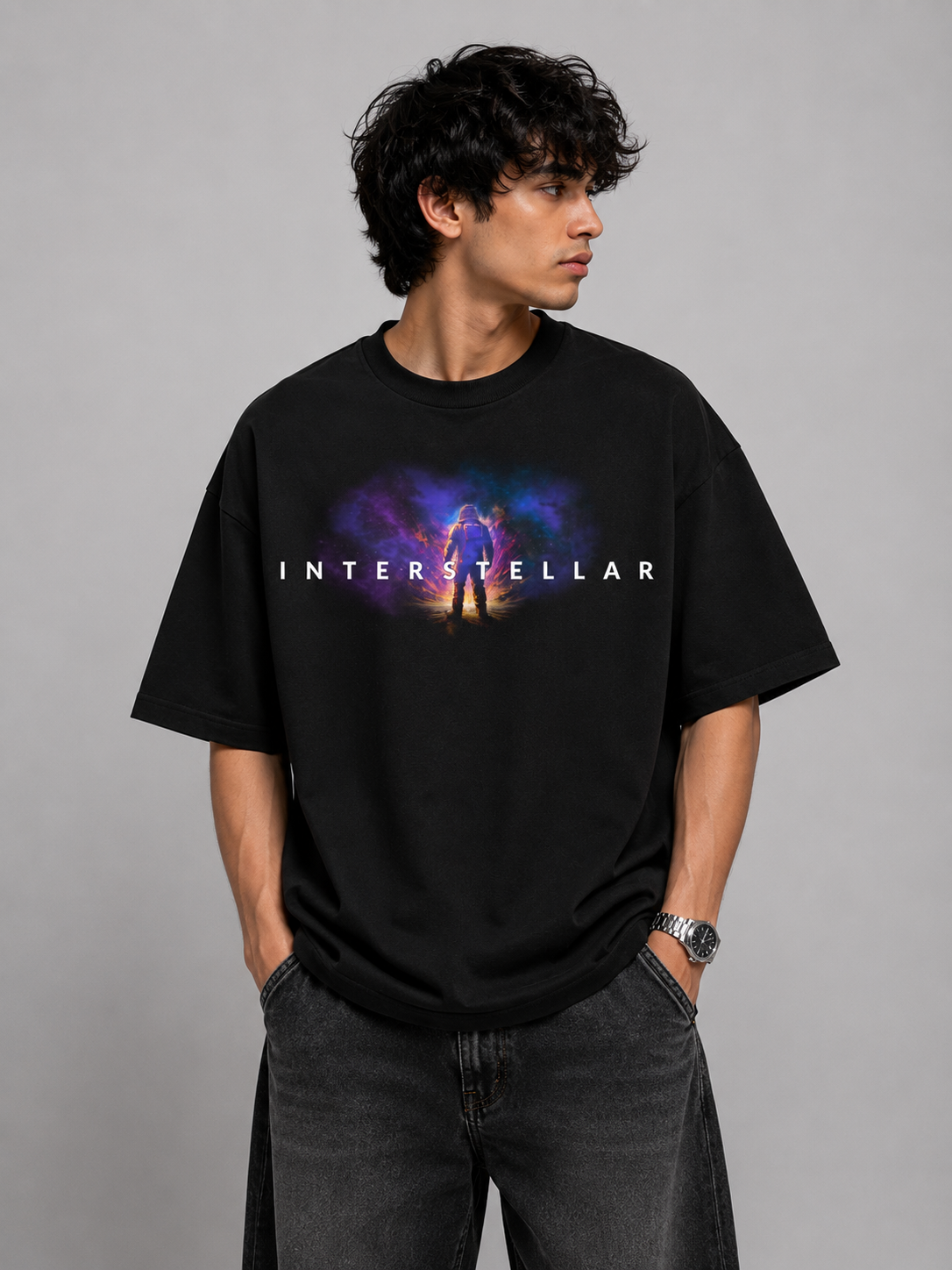 Interstellar Oversized Graphic T-Shirt – Black
