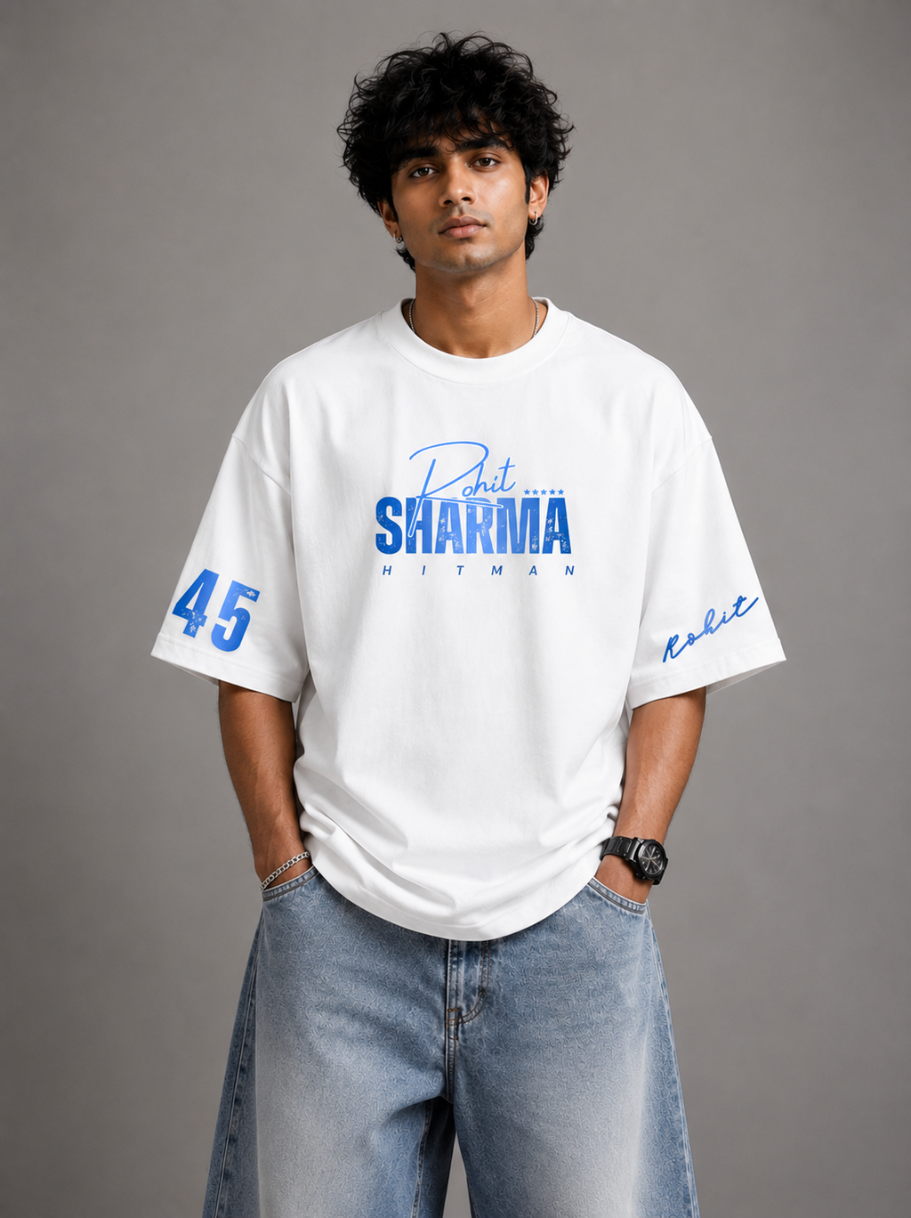Mumbai cha Raja Blue Oversized Graphic T-Shirt – Rohit Sharma