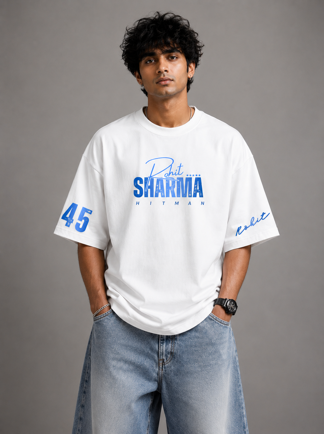 Mumbai cha Raja Blue Oversized Graphic T-Shirt – Rohit Sharma