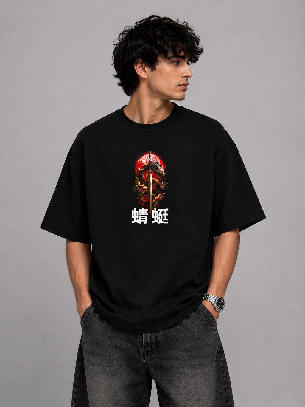 Dragon Samurai Oversized T-Shirt – Black