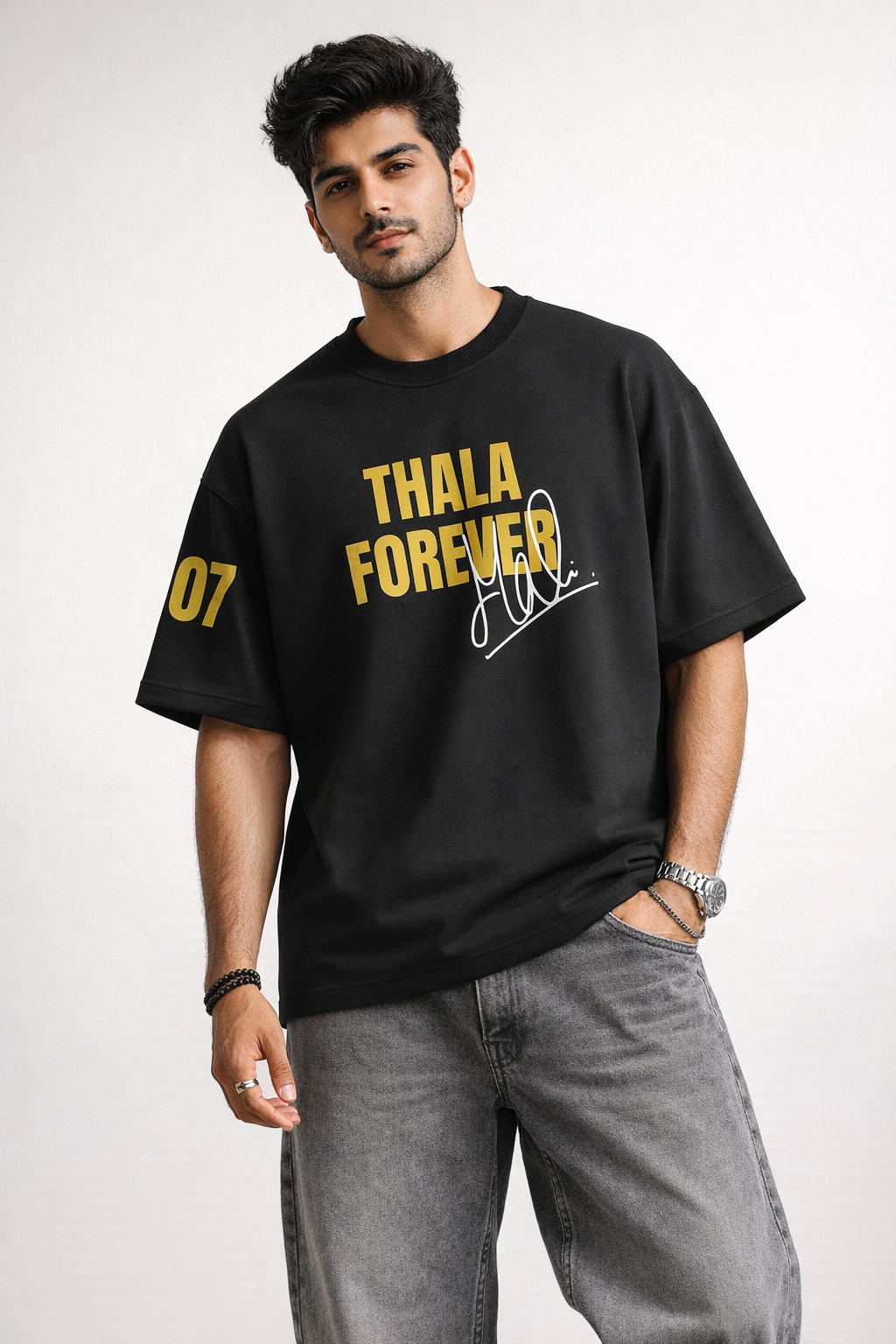 Thala forever Oversized T-Shirt | Chennai Fan Jersey | Super Kings Oversized Tee - Black