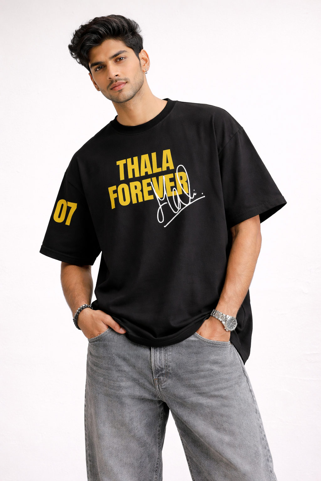 Thala forever Oversized T-Shirt | Chennai Fan Jersey | Super Kings Oversized Tee - Black