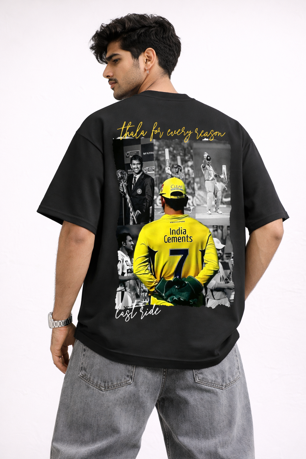 Thala forever Oversized T-Shirt | Chennai Fan Jersey | Super Kings Oversized Tee - Black