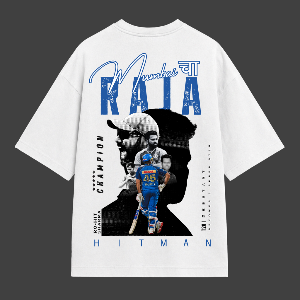 Mumbai cha Raja Blue Oversized Graphic T-Shirt – Rohit Sharma