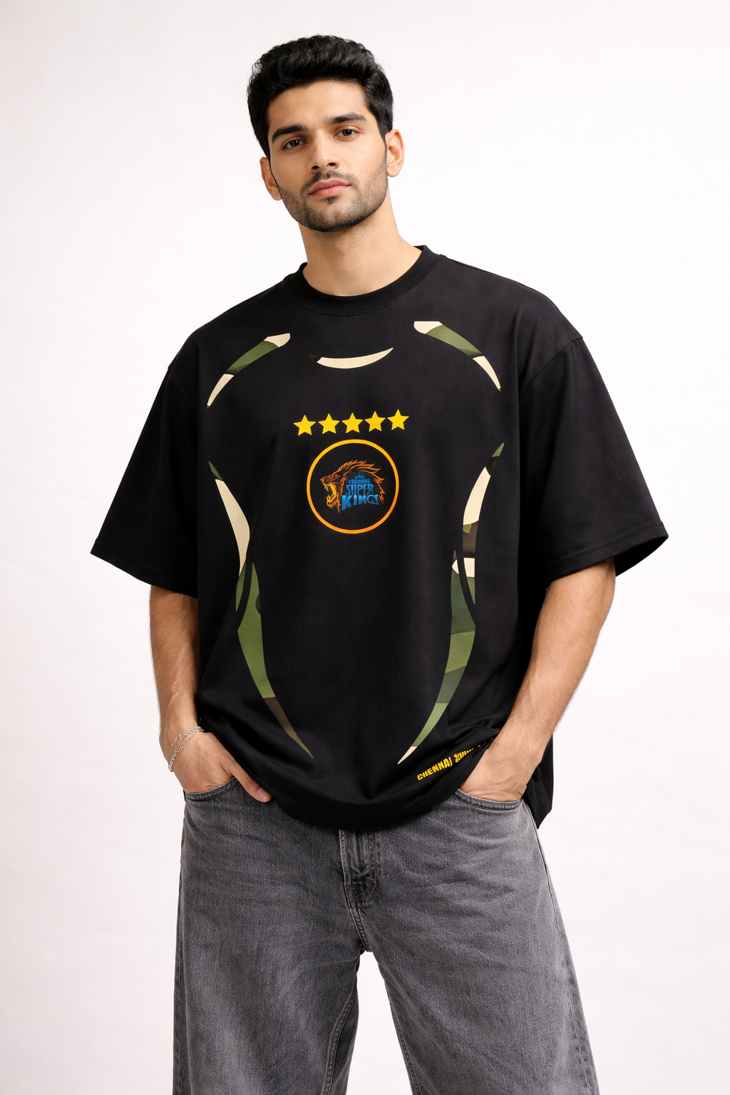 Ms dhoni 7 - ipl fan edition oversized t-shirt | Chennai Fan Jersey | Super Kings Oversized Tee - Black