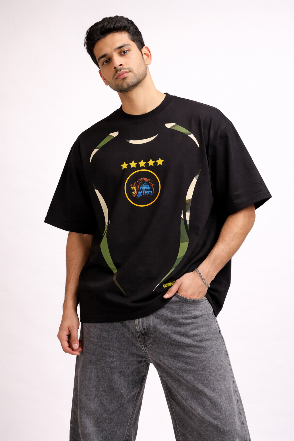 Ms dhoni 7 - ipl fan edition oversized t-shirt | Chennai Fan Jersey | Super Kings Oversized Tee - Black